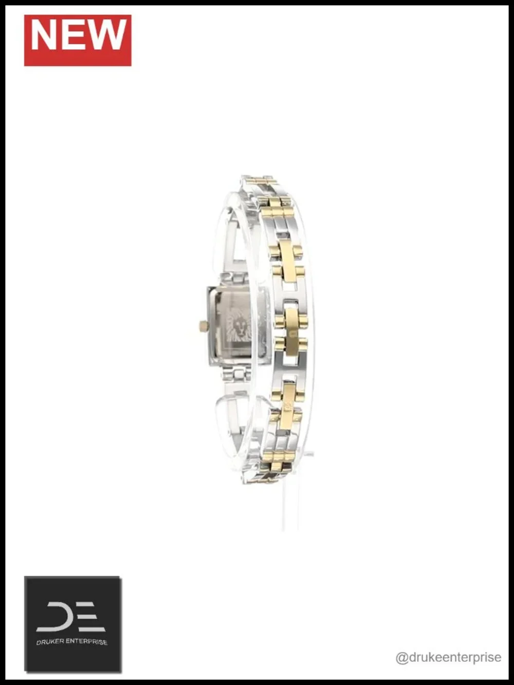 Gold- and silver-tone dress watch with rectangular sunray dial and Roman